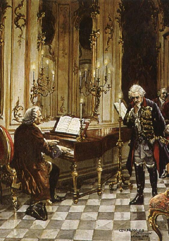 franz schubert a romanticized artist s impression of bach s visit to frederick the great at the palace of sans souci in potsdam